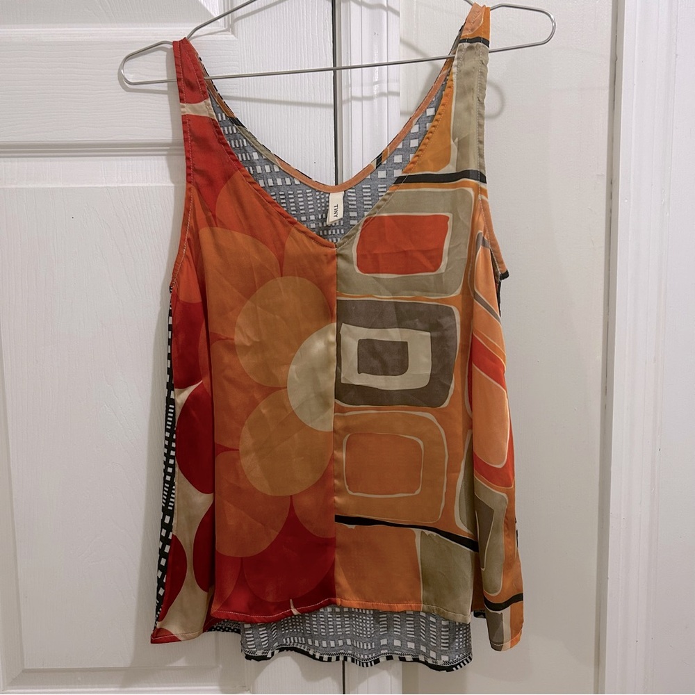 Anthropologie Tiny Geometric Print Women's Silky Tank Top Size XS